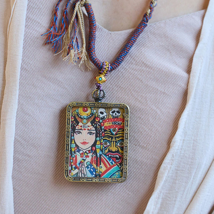 Buddha Stones Tibetan Zakiram Goddess of Wealth Past And Present Ghau Prayer Box Necklace Pendant