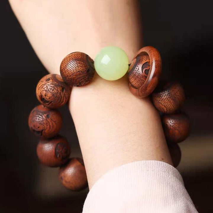 Buddha Stones Tibetan Rosewood Engraving Tiger Protection Bracelet