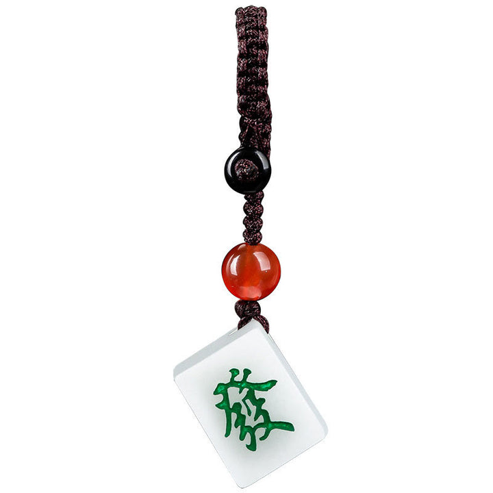 Buddha Stones Natural Jade Mahjong Fa Character Wealth Prosperity Phone Hanging Key Chain Decoration