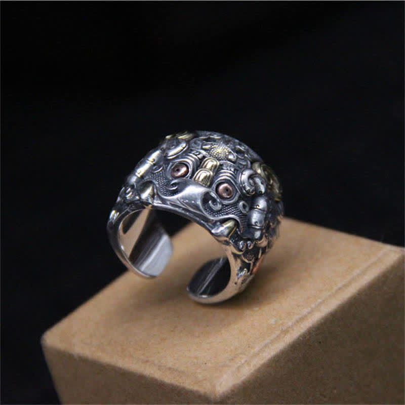 925 Sterling Silver Fengshui Kui Cattle Protection Adjustable Ring