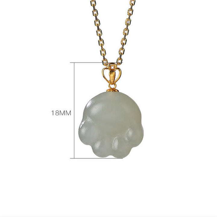 925 Sterling Silver Hetian White Jade Cute Cat Paw Luck Necklace Pendant