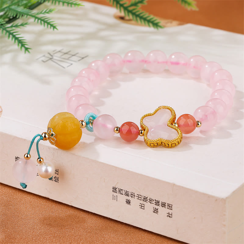 Buddha Stones Natural Pink Crystal Butterfly Pumpkin Love Bracelet