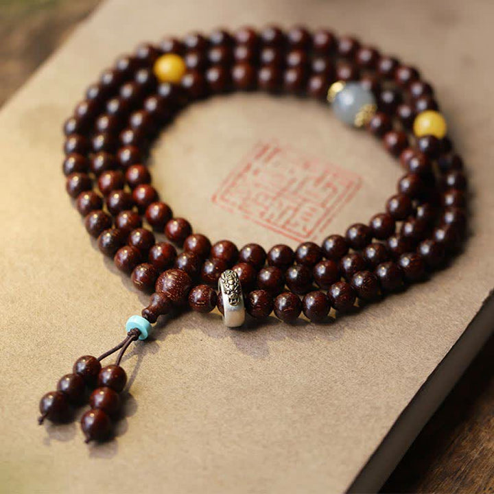 Buddha Stones 925 Sterling Silver Indian Small Leaf Red Sandalwood Hetian Gray Jade Amber Gold Star Bracelet