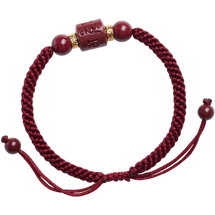 Buddha Stones Tibet Cinnabar Om Mani Padme Hum Engraved Blessing Braided Bracelet