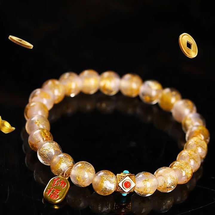 Buddha Stones Tibetan Incense Ash Liuli Glass Bead Lucky Fortune Fu Character Charm Bracelet