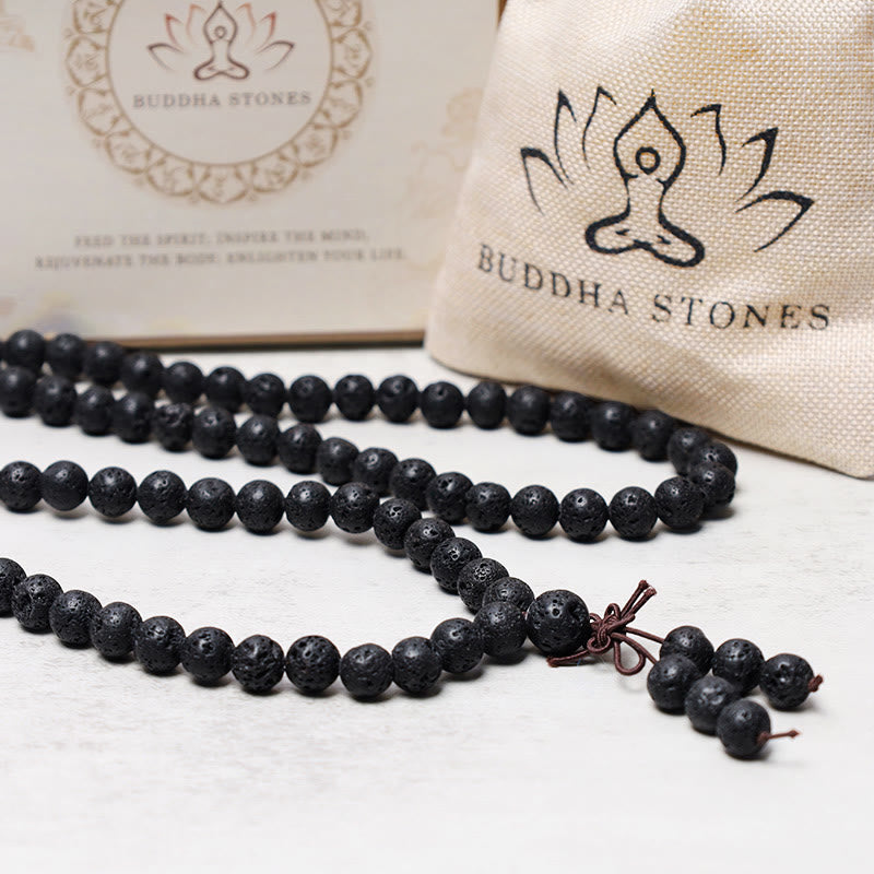 Buddha Stones 108 Natural Lava Rock Beads Prayer Mala Bracelet Necklace