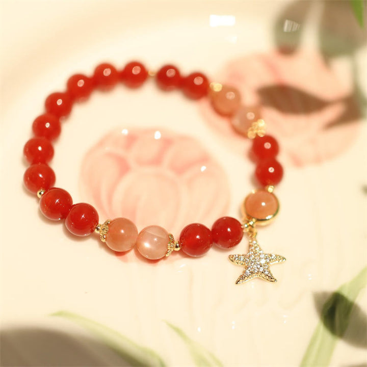 Sun Stone Peach Moonstone Red Agate Crystal Star Wealth Bracelet