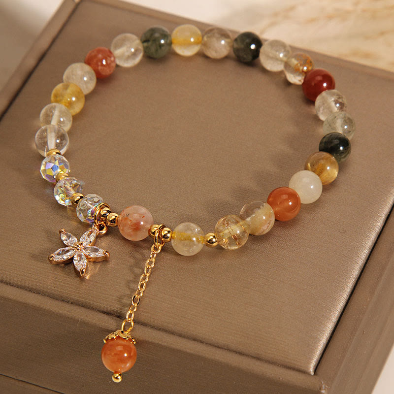 Buddha Stones Multicolored Rutilated Quartz Auspiciousness Zircon Flower Bracelet