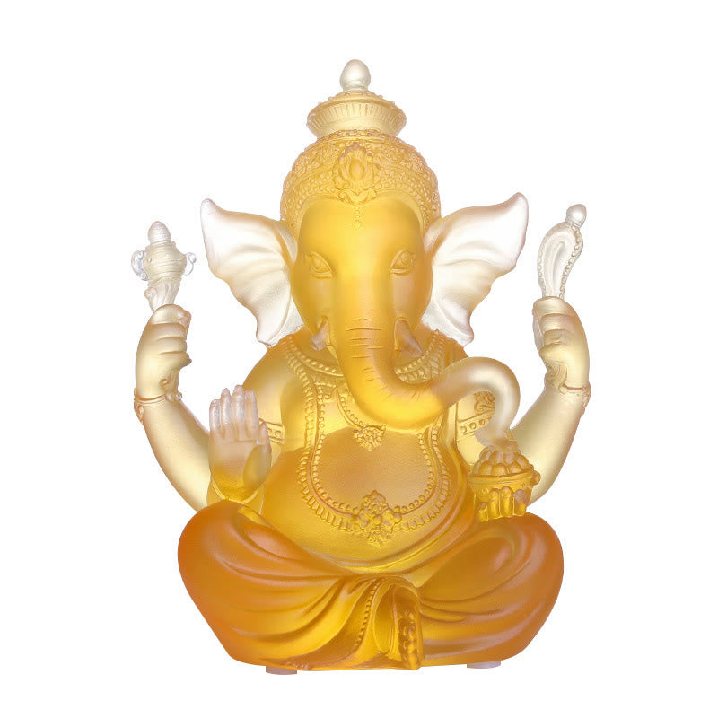 Buddha Stones Handmade Ganesh Ganpati Elephant Figurine Liuli Crystal Art Piece Protection Statue Home Decoration