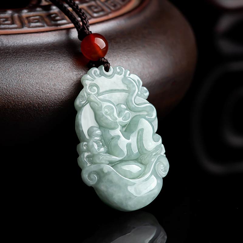 Buddha Stones Natural Jade 12 Chinese Zodiac Sucess Pendant Necklace