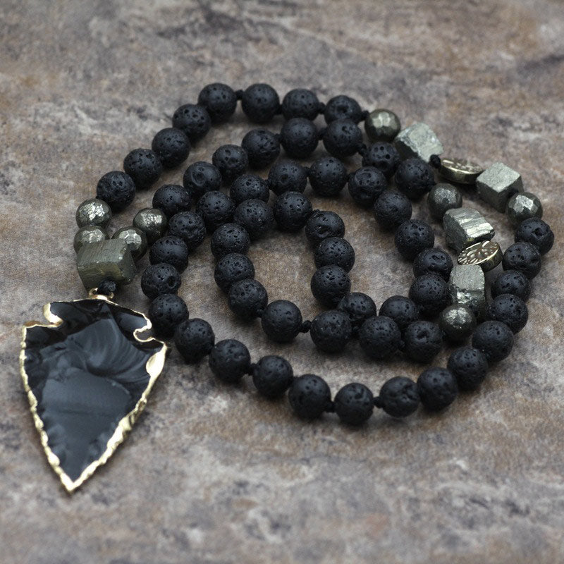 Buddha Stones Natural Lava Rock Yoga Meditation Necklace Arrow Pendant