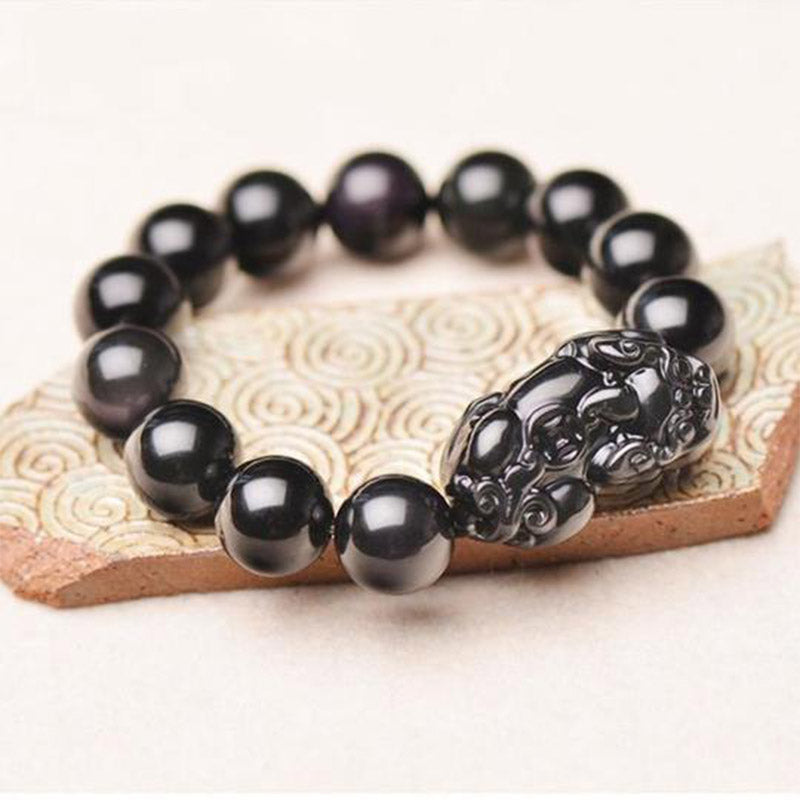 Buddha Stones FengShui PiXiu Obsidian Wealth Bracelet