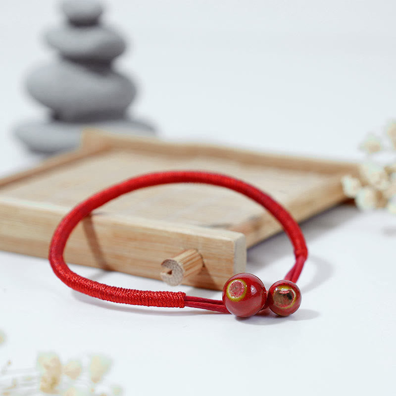 Buddha Stones FengShui Lucky Red String Ceramic Bracelet