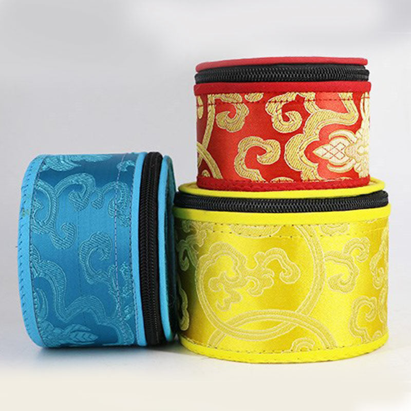 Tibetan Singing Bowl Storage Bag with Zipper Closure Decoration