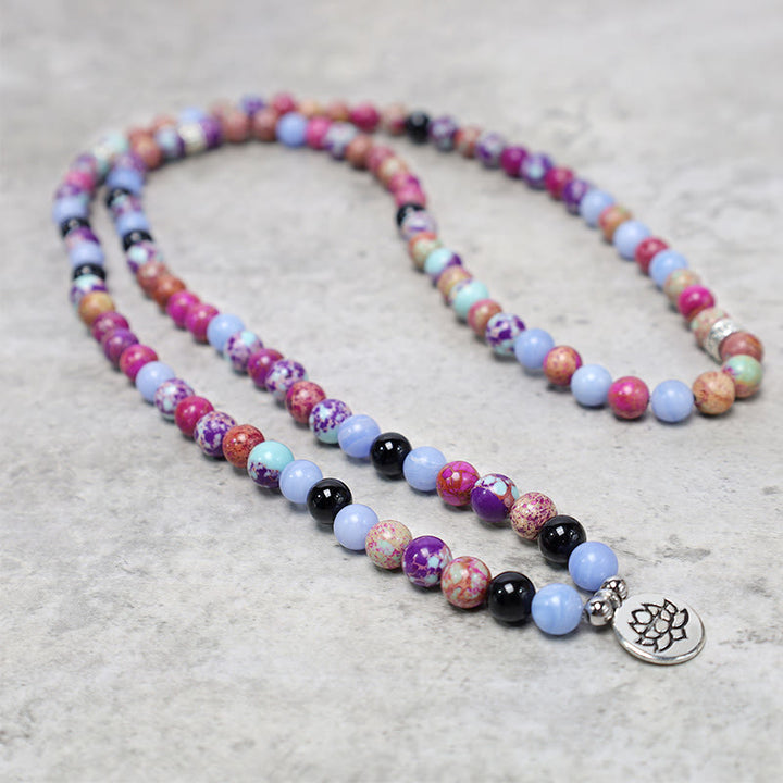 Buddha Stones Natural Purple Miano Real Stone Lotus Mala