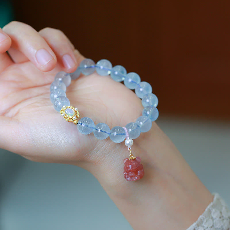 Buddha Stones Natural Aquamarine Red Agate Pearl Beads Healing Charm Bracelet