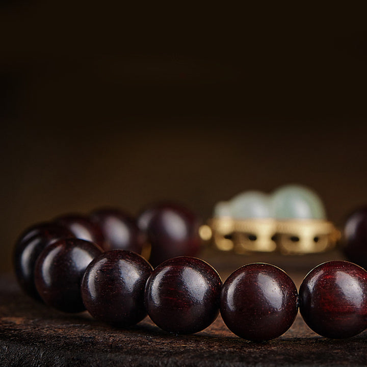 Buddha Stones Small Leaf Red Sandalwood Gourd Jade Calm Relaxation Bracelet