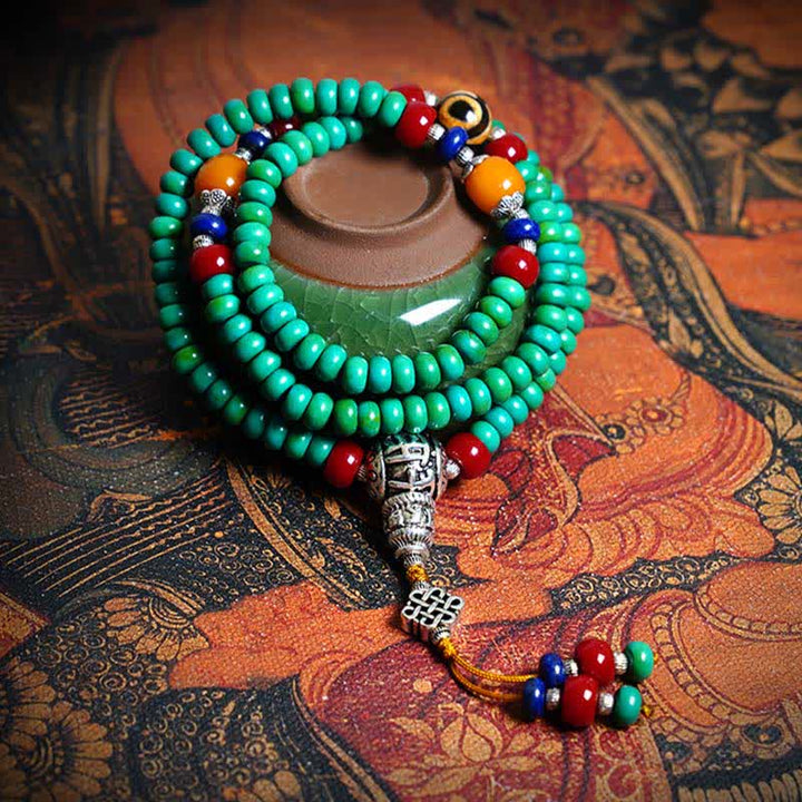 108 Mala Beads Tibetan Turquoise Dzi Bead Protection Bracelet