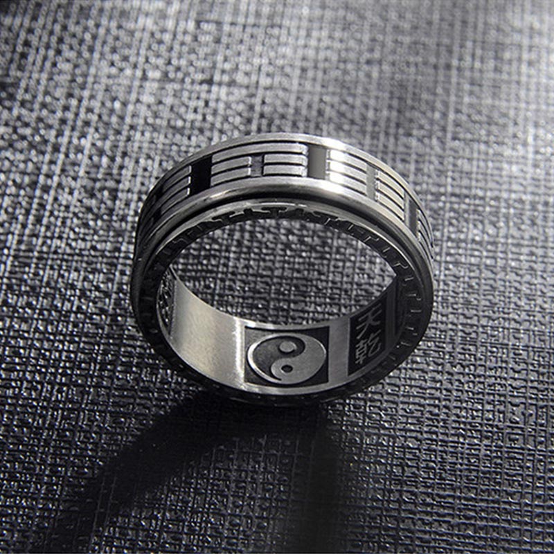 Buddha Stones Bagua Yin Yang Titanium Steel Balance Rotatable Ring