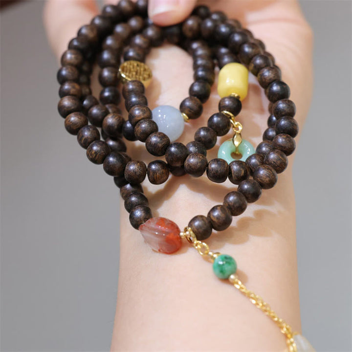 Buddha Stones 108 Mala Beads Brunei Agarwood Amber Red Agate Peace Buckle Jade Peace Bracelet