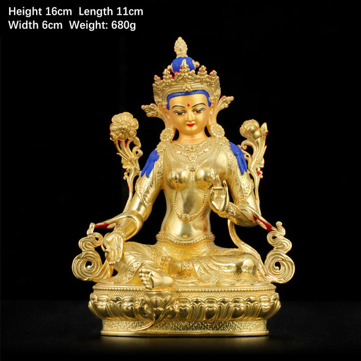 Bodhisattva Green Tara Protection Copper Gold Plated Statue Decoration