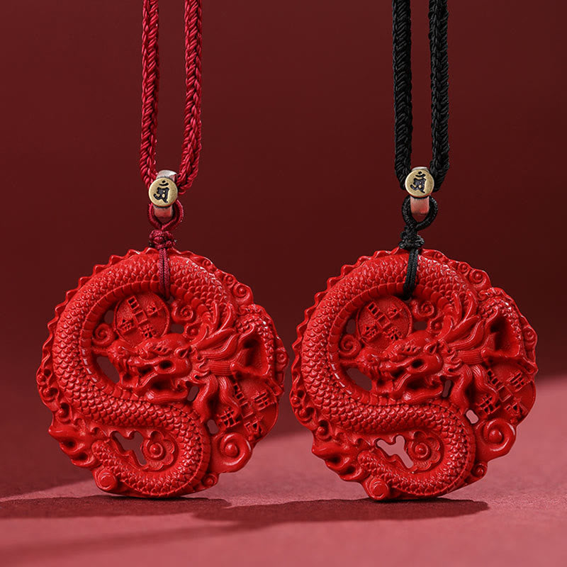 Buddha Stones Year of the Dragon 925 Sterling Silver Natural Cinnabar Copper Coin Luck Necklace Pendant