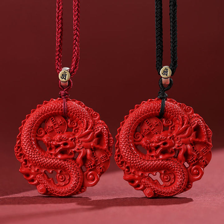 Buddha Stones Year of the Dragon 925 Sterling Silver Natural Cinnabar Copper Coin Luck Necklace Pendant