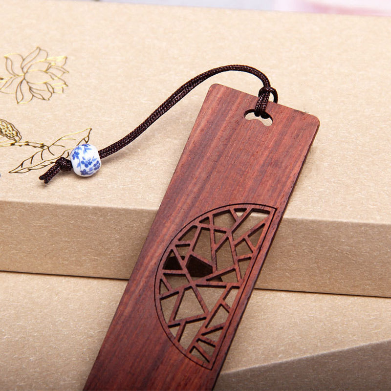 Buddha Stones The Tree of Life Ebony Wood Small Leaf Red Sandalwood Bookmarks With Gift Box