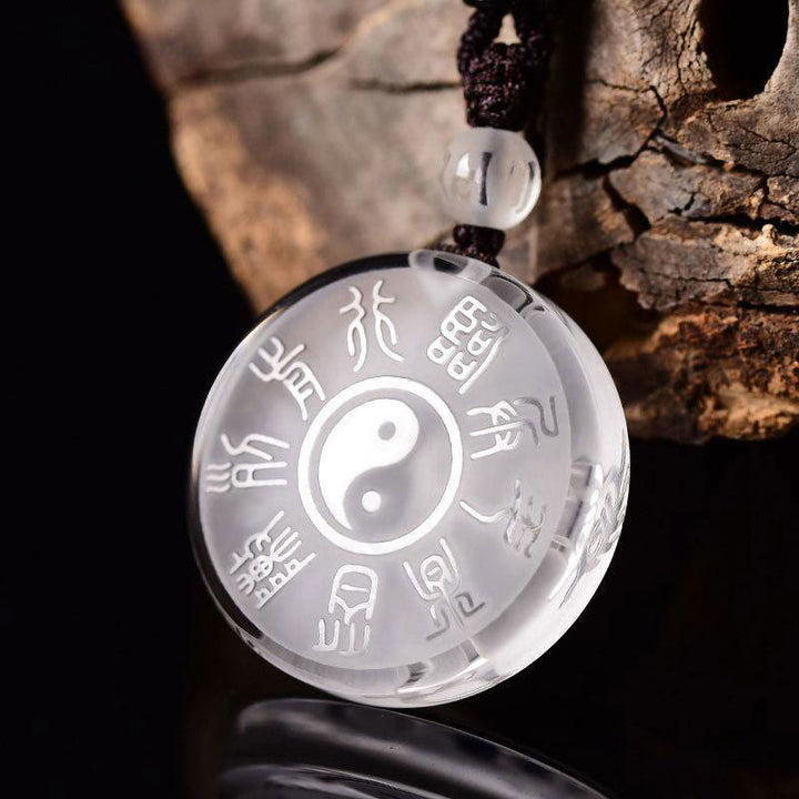 Buddha Stones Taoism Five Sacred Mountains Yin Yang Symbol Liuli Crystal Balance Necklace Pendant Key Chain