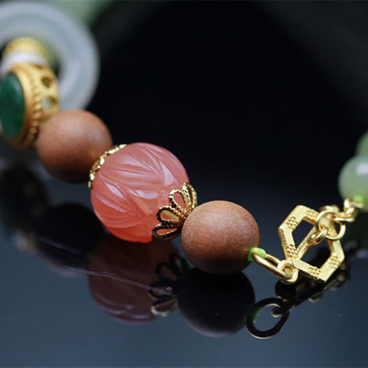 Natural Hetian Jade Amber Lotus Red Agate Luck Abundance Bracelet