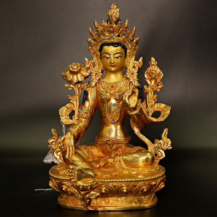 Bodhisattva Tara Chenrezig Four-armed Avalokitesvara Protection Copper Gold Plated Statue Decoration