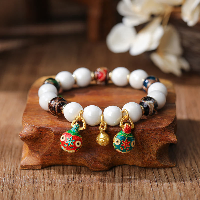 Buddha Stones Gold Swallowing Beast Family Charm Liuli Glass Colorful Porcelain Bead Luck Bracelet