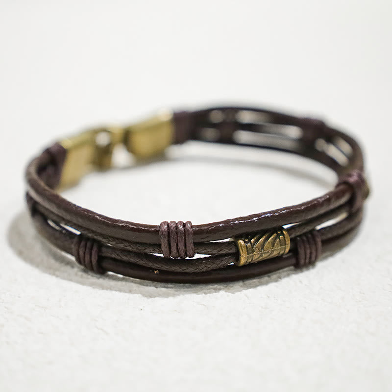 Buddha Stones Vintage Leather Wrist Band Brown Rope Layered Bracelet Bangle