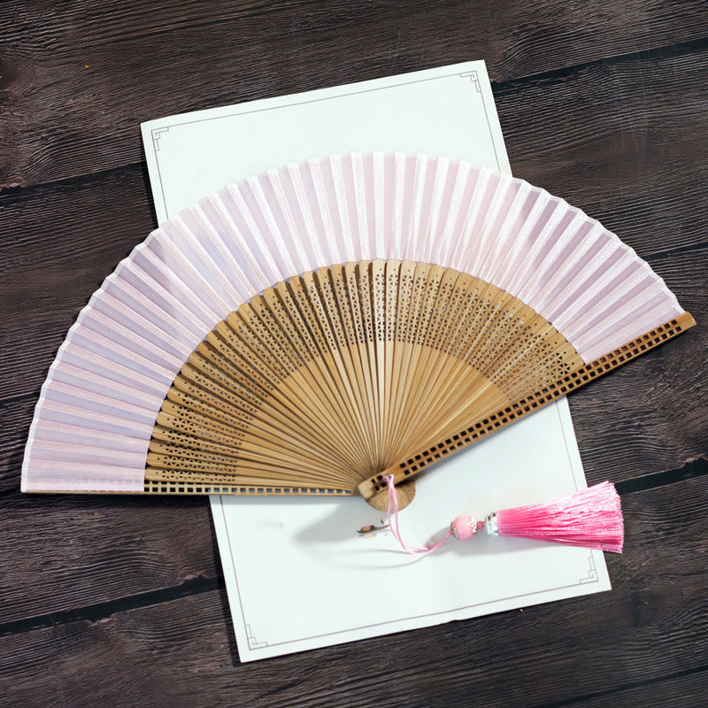 Buddha Stones Vintage Handheld Folding Fan With Bamboo Frames