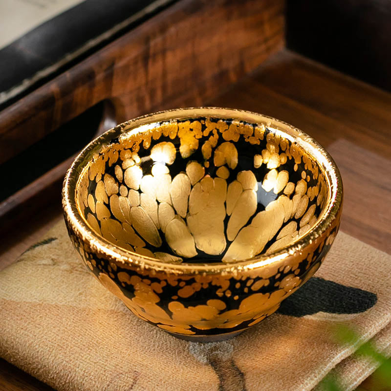 Buddha Stones 24K Gold Spot Pattern Chinese Jianzhan Ceramic Teacup Kung Fu Tea Cup Bowl With Gift Box