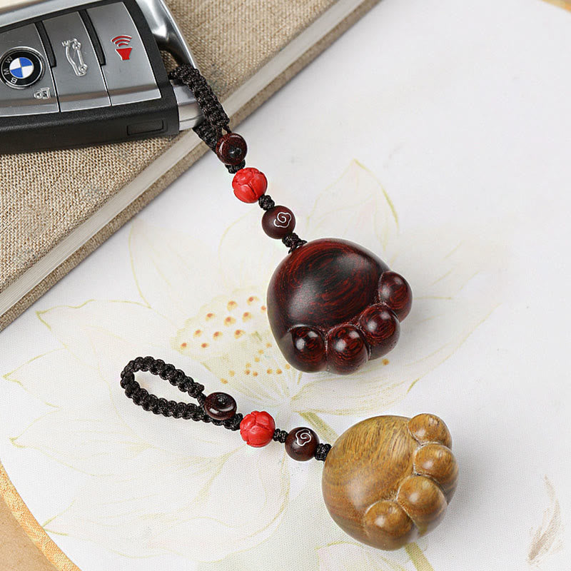 Buddha Stones Small Leaf Red Sandalwood Green Sandalwood Ebony Wood Lucky Cat Paw Claw Protection Key Chain