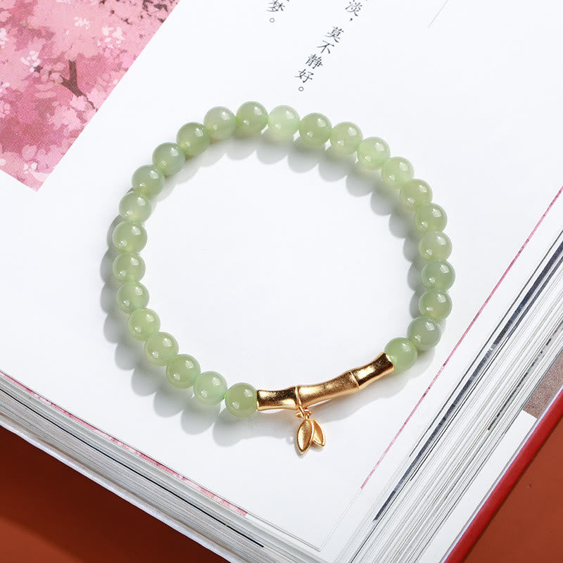 Buddha Stones 925 Sterling Silver Plated Gold Natural Hetian Jade Bead Gourd Lotus Bamboo Fu Character Luck Bracelet