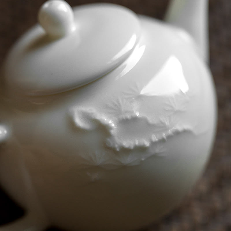 White Plum Pine Bamboo Engraved Design Ceramic Teapot