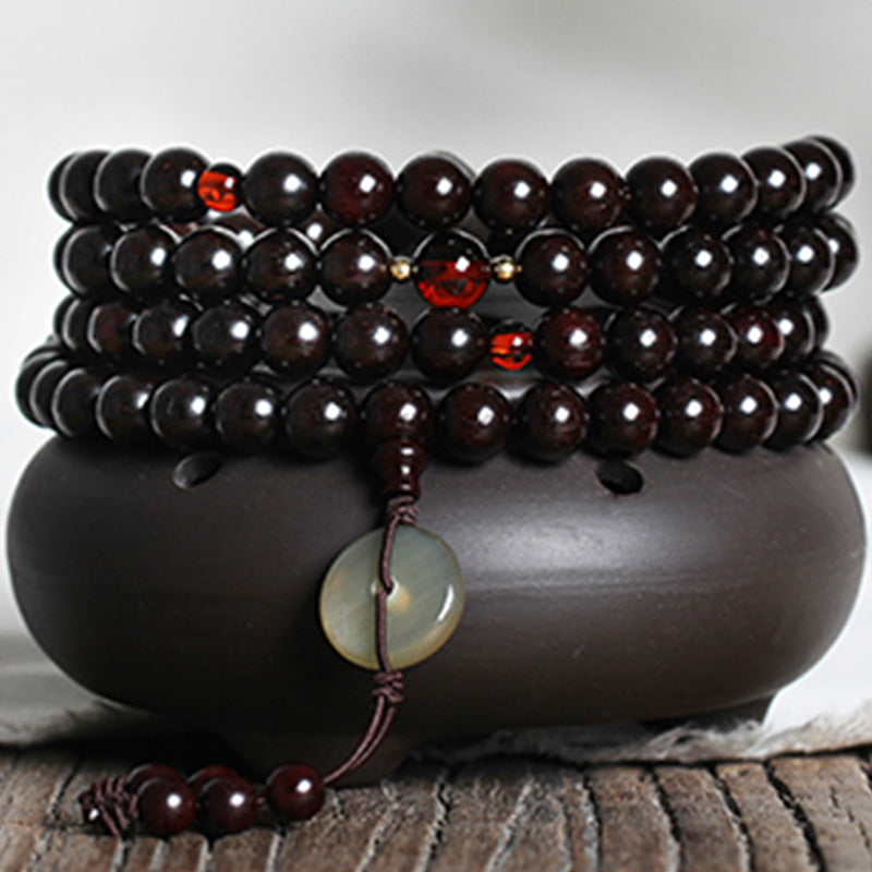 Buddha Stones 108 Mala Beads 4.8 Stars With Gold Star Indian Small Leaf Red Sandalwood Amber Turquoise Chinese Knotting Blessing Bracelet