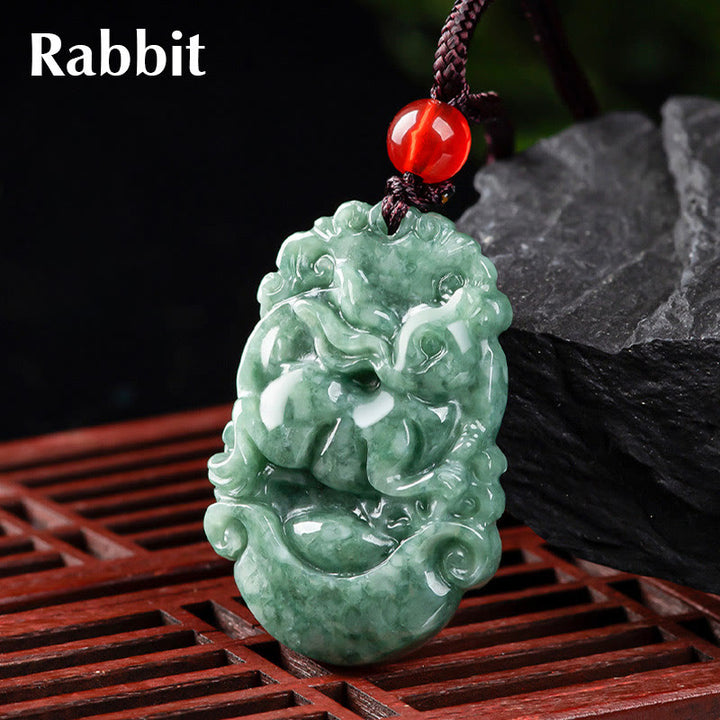 Buddha Stones Natural Jade 12 Chinese Zodiac Prosperity Necklace Pendant