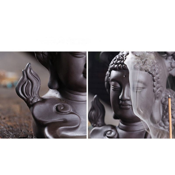 Buddha Stones Dragon Buddha Auspicious Clouds Purple Clay Healing Incense Burner Decoration