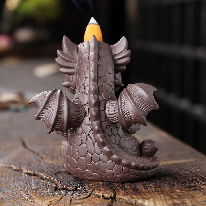 Lovely Dinosaur Purple Clay Backflow Smoke Fountain Healing Incense Burner Decoration