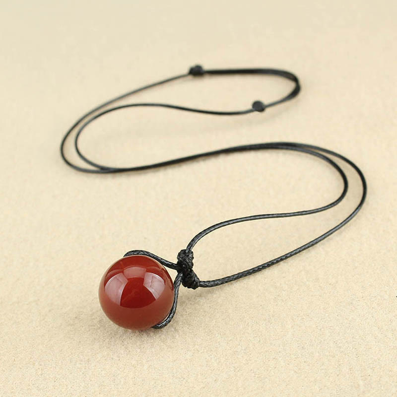 Buddha Stones Red Agate Bead Confidence Leather Rope Necklace Pendant