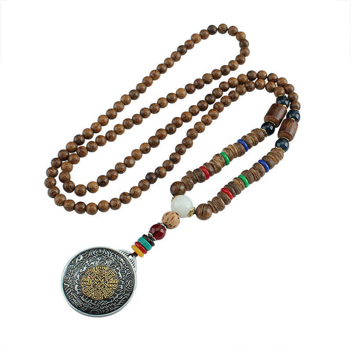 Buddha Stones Tibetan Om Mani Padme Hum Prayer Wheel Rotation Vajra Wood Necklace Pendant