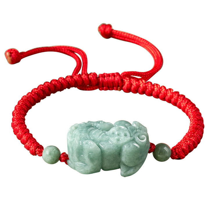 Buddha Stones Handmade Natural Jade PiXiu Protection King Kong Knot Braided String Bracelet