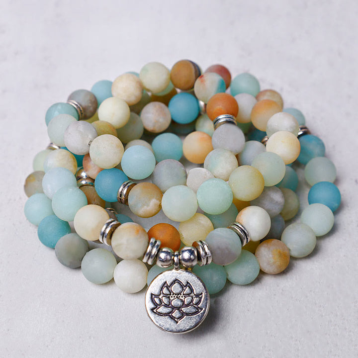 Buddha Stones Tibetan Amazonite Stone Blessing Lotus Mala