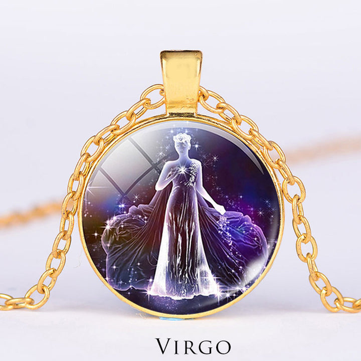 12 Constellations of the Zodiac Moon Starry Sky Protection Blessing Necklace Pendant