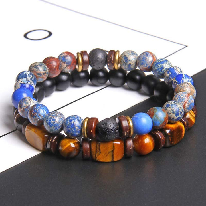 Buddha Stones 2PCS Healing Crystal Emperor Stone Tiger Eye Bead Bracelet