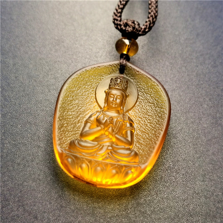 Buddha Stones Chinese Zodiac Natal Buddha Blessing Liuli Crystal Compassion Necklace Pendant