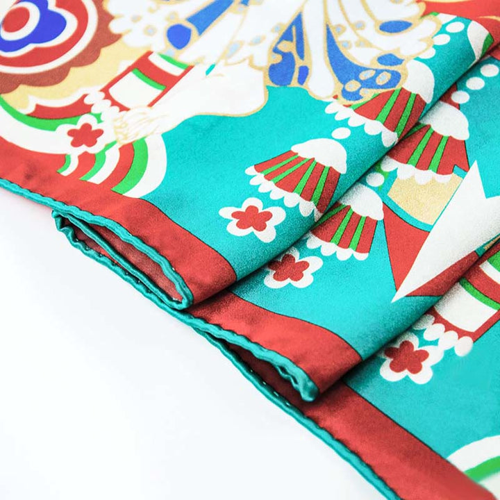 Buddha Stones Dunhuang Musician Playing Frescoes 100% Mulberry Silk Scarf Premium Grade 6A Dunhuang Silk Shawl